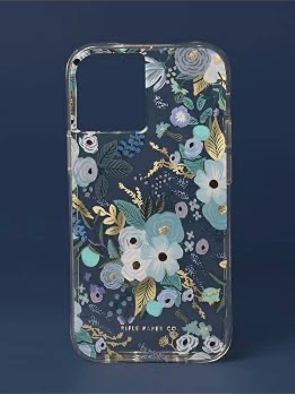 Rifle Paper Co. Navy Floral Clear Phone Case with Gold Accents